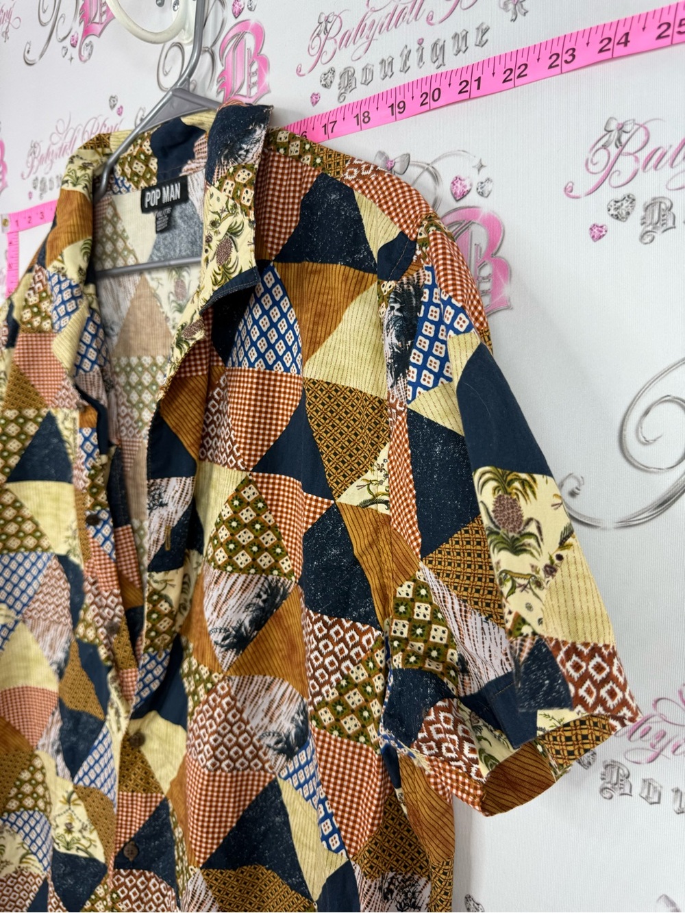 Popman shirt Men's Short Sleeve Patchwork Print Shirt - Multi Brown - Picture 4 of 8